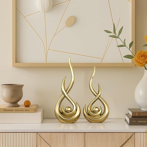 XMGZQ Modern Abstract Art Home Decor Accent,Contemporary Statues Coffee Table Decor for Living Room,Table Centerpieces for Dining Room,Ceramic Sculptures Knick Knacks for TV Stand Show Piece (Gold) in Saudi Arabia