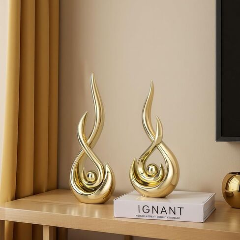 XMGZQ Modern Abstract Art Home Decor Accent,Contemporary Statues Coffee Table Decor for Living Room,Table Centerpieces for Dining Room,Ceramic Sculptures Knick Knacks for TV Stand Show Piece (Gold) in Saudi Arabia