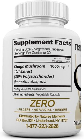 Natures Elements Chaga Mushroom – Pack of 3 – 10:1 Extract with 30% Polysaccharides – 1000mg Per Serving – 180 Veggie Capsules – Immune Support – Super Antioxidant – 3 Month Supply in Saudi Arabia