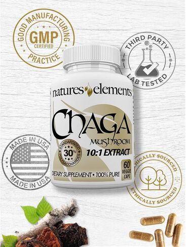 Natures Elements Chaga Mushroom – Pack of 3 – 10:1 Extract with 30% Polysaccharides – 1000mg Per Serving – 180 Veggie Capsules – Immune Support – Super Antioxidant – 3 Month Supply in Saudi Arabia