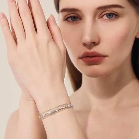 Cicy Bell Womens 14k Gold Plated Link Bracelets Double Layered Cubic Zirconia Tennis Bracelets Fashion Vacation Jewelry Gifts for Mom Friends in Saudi Arabia