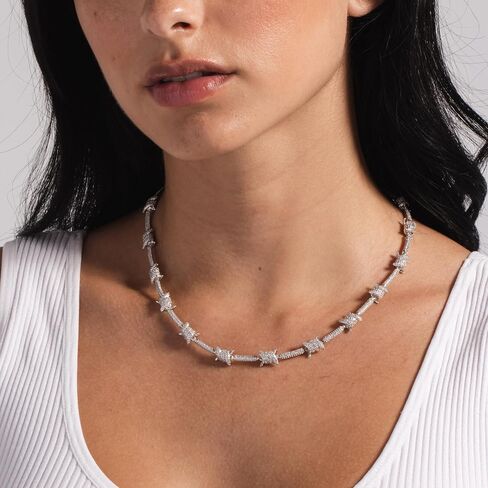 GLD Shop الأسلاك الشائكة - قلادة، خيارات السوار - سوار بطول 6/7/8/9 بوصة - قلادة 16/18/20/22 بوصة - الذهب الأبيض - للجنسين in Kuwait