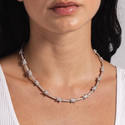 GLD Shop الأسلاك الشائكة - قلادة، خيارات السوار - سوار بطول 6/7/8/9 بوصة - قلادة 16/18/20/22 بوصة - الذهب الأبيض - للجنسين in Kuwait