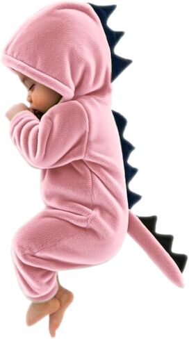 Baby Dinosaur Hooded Romper Newborn Dinosaur Costume Cute Fuzzy Warm Fall Winter Infant Halloween Jumpsuit in Saudi Arabia