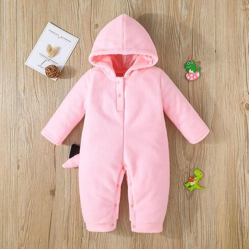 Baby Dinosaur Hooded Romper Newborn Dinosaur Costume Cute Fuzzy Warm Fall Winter Infant Halloween Jumpsuit in Saudi Arabia