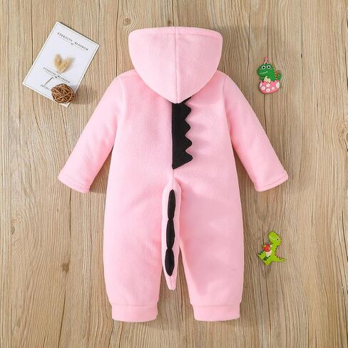Baby Dinosaur Hooded Romper Newborn Dinosaur Costume Cute Fuzzy Warm Fall Winter Infant Halloween Jumpsuit in Saudi Arabia