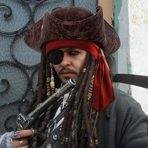 Tricorn Pirate Hat Halloween Costume Accessories for Men Women Faux Leather Pirate Hat Viking Jewelry Cosplay in Kuwait