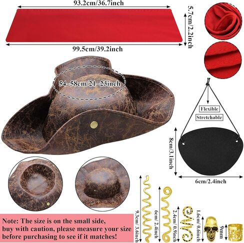 Tricorn Pirate Hat Halloween Costume Accessories for Men Women Faux Leather Pirate Hat Viking Jewelry Cosplay in Kuwait