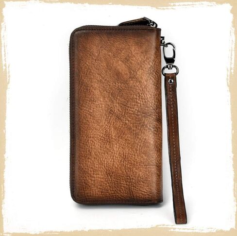 Women's Cowhide Genuine Leather Zipper Wallet Retro Carved Multi-Layer Clutch (retro brown) in Saudi Arabia