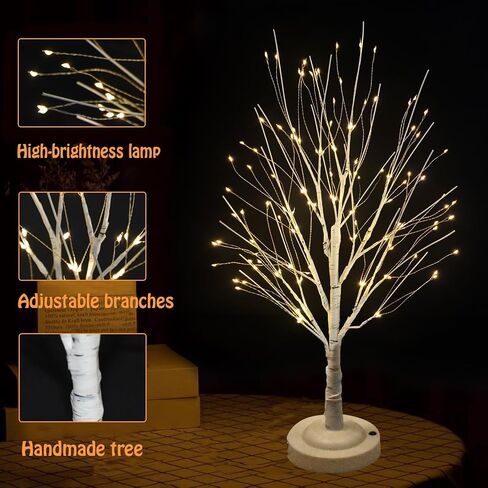 Warm White Birch Tree with LED Lights, 144 LED Lighted Birch Tree, DIY Artificial Tabletop Tree, Light Up Tree Lamp for Table Home Wedding Thanksgiving Mother’s Day Christmas Party Decor in Saudi Arabia