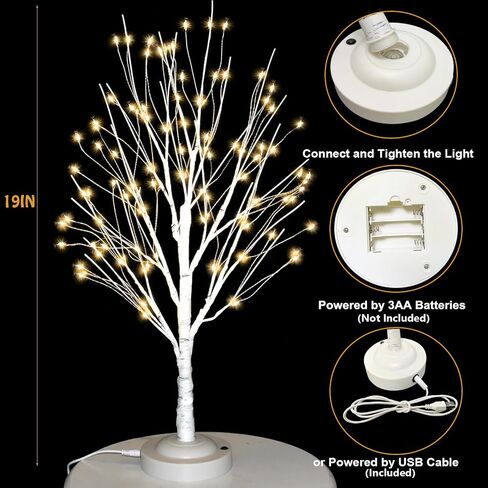 Warm White Birch Tree with LED Lights, 144 LED Lighted Birch Tree, DIY Artificial Tabletop Tree, Light Up Tree Lamp for Table Home Wedding Thanksgiving Mother’s Day Christmas Party Decor in Saudi Arabia