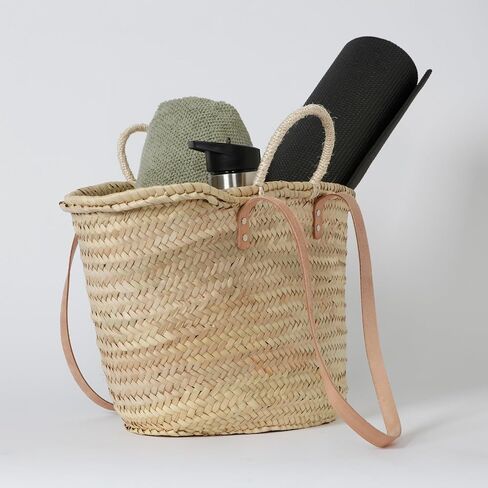 Solart Liz Xtra Large Basket Bag – 100% Organic & Handmade in Barcelona, Spain | Eco-Friendly Tote Bag with Cream Leather Straps | Stylish Handbag for Women, Perfect for Travel, Shopping, and Picnics in Saudi Arabia