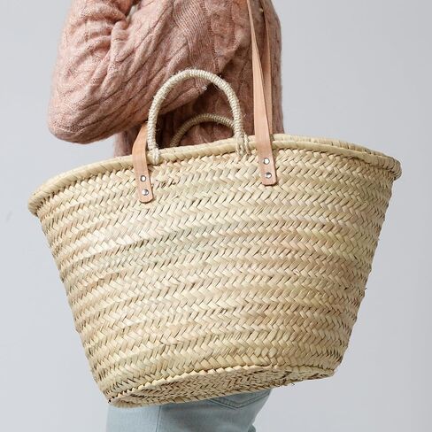 Solart Liz Xtra Large Basket Bag – 100% Organic & Handmade in Barcelona, Spain | Eco-Friendly Tote Bag with Cream Leather Straps | Stylish Handbag for Women, Perfect for Travel, Shopping, and Picnics in Saudi Arabia
