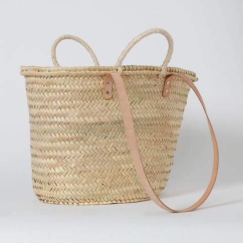 Solart Liz Xtra Large Basket Bag – 100% Organic & Handmade in Barcelona, Spain | Eco-Friendly Tote Bag with Cream Leather Straps | Stylish Handbag for Women, Perfect for Travel, Shopping, and Picnics in Saudi Arabia