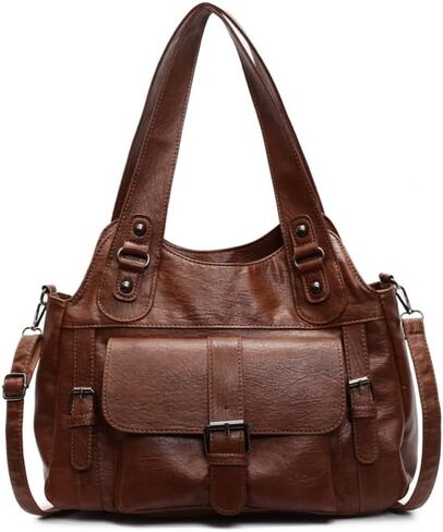 Leather Tote Bags for Women Slouchy Hobo City Bag Soft Leather Tote Purse Vintage Multi-Pocket Crossbody Satchel in Saudi Arabia