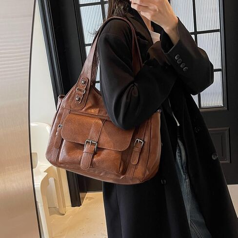 Leather Tote Bags for Women Slouchy Hobo City Bag Soft Leather Tote Purse Vintage Multi-Pocket Crossbody Satchel in Saudi Arabia