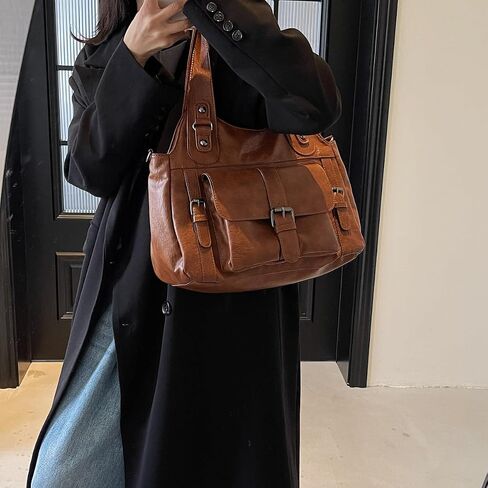 Leather Tote Bags for Women Slouchy Hobo City Bag Soft Leather Tote Purse Vintage Multi-Pocket Crossbody Satchel in Saudi Arabia