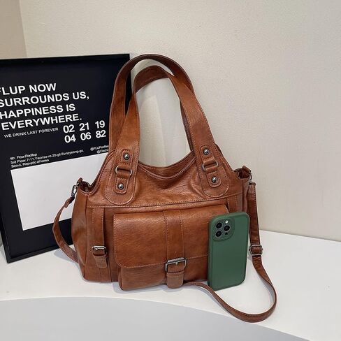 Leather Tote Bags for Women Slouchy Hobo City Bag Soft Leather Tote Purse Vintage Multi-Pocket Crossbody Satchel in Saudi Arabia