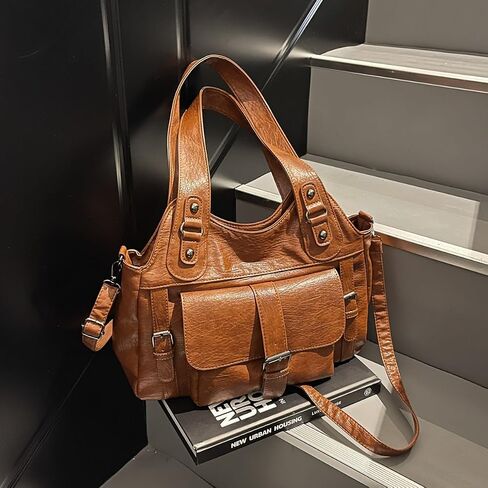 Leather Tote Bags for Women Slouchy Hobo City Bag Soft Leather Tote Purse Vintage Multi-Pocket Crossbody Satchel in Saudi Arabia