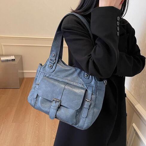 Leather Tote Bags for Women Slouchy Hobo City Bag Soft Leather Tote Purse Vintage Multi-Pocket Crossbody Satchel in Saudi Arabia