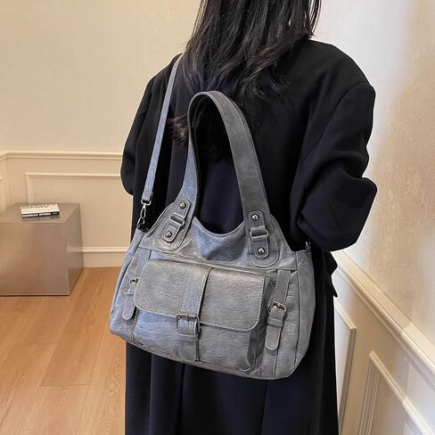 Leather Tote Bags for Women Slouchy Hobo City Bag Soft Leather Tote Purse Vintage Multi-Pocket Crossbody Satchel in Saudi Arabia