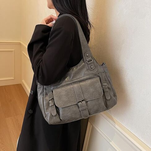 Leather Tote Bags for Women Slouchy Hobo City Bag Soft Leather Tote Purse Vintage Multi-Pocket Crossbody Satchel in Saudi Arabia