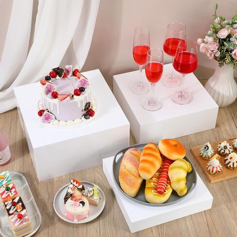 رافعات بوفيه كبيرة الحجم، صناديق أكريليك بيضاء، رافعات طعام للعرض مع قيعان مجوفة، عرض طاولة الحلوى لعرض الطعام، منصات الطعام، عداد البيع بالتجزئة لحفلات الزفاف (مجموعة واحدة) in Kuwait