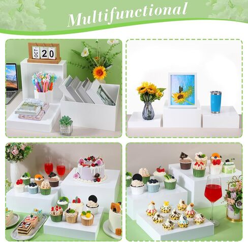 رافعات بوفيه كبيرة الحجم، صناديق أكريليك بيضاء، رافعات طعام للعرض مع قيعان مجوفة، عرض طاولة الحلوى لعرض الطعام، منصات الطعام، عداد البيع بالتجزئة لحفلات الزفاف (مجموعة واحدة) in Kuwait