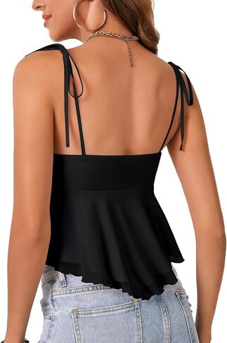 Rooscier Women's Straps Knotted Front Sleeveless V Neck Vintage Peplum Sexy Cami Top in Saudi Arabia