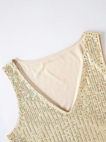 SweatyRocks Women's Sequin Tank Tops V Neck Sleeveless Shirts Sexy Sparkle Shimmer Party Outfits in Saudi Arabia