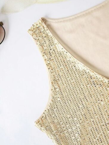 SweatyRocks Women's Sequin Tank Tops V Neck Sleeveless Shirts Sexy Sparkle Shimmer Party Outfits in Saudi Arabia