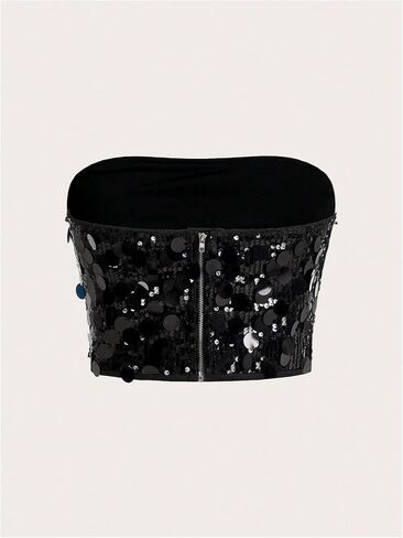 قميص Milumia النسائي Y2k Sparkly Sequin Tube Top بدون حمالات قصير Bandeau Tops Party Clubwear in Saudi Arabia