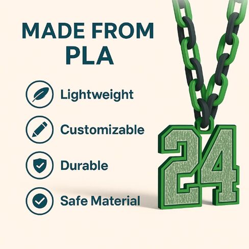 Personalized Sports Number Chain Necklace – Oversized 32" Custom Two-Digit Pendant – Smooth Links – Show Your Team Pride in Saudi Arabia