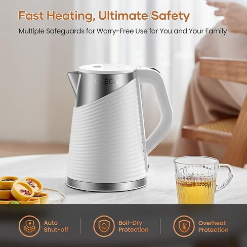 غلاية أوليغا الكهربائية - 1500 واط سريع الغليان غلاية الشاي الكهربائية 1.8L BPA خالية من الفولاذ المقاوم للصدأ الغلاية بالمياه الساخنة للغلي in Kuwait