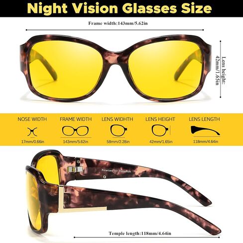 Chicid Night Vision Glasses for Driving, Women's Polarized Anti-Glare Yellow Lens with UV400 Protection in Kuwait