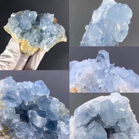 Erliway Natural Celestite Crystal Cluster, Irregular Blue Celestine Cluster Geode, Raw Gemstone Specimen for Reiki Healing Meditation Home Decor (0.15-0.22lb) in Saudi Arabia