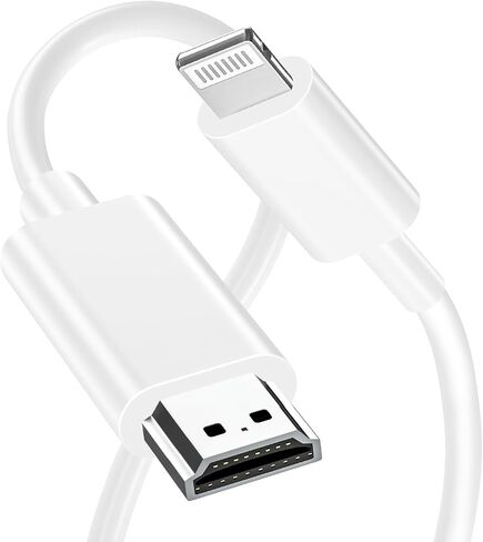 [Apple MFI Certified] Lightning to HDMI Adapter ، موصل شاشة Sync Video Digital Digital AV Digital AV 1080P HD متوافق مع iPhone/iPad لشاشة جهاز عرض التلفزيون لا حاجة إلى إمدادات الطاقة (أبيض) in Kuwait