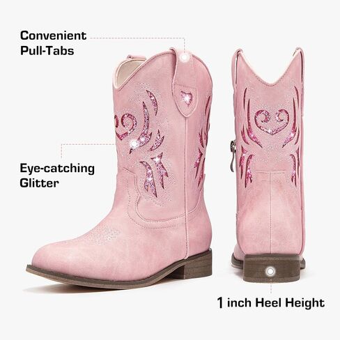 أطفال أحذية رعاة البقر الغربية ساحة تو بريق طفل الفتيات راعية البقر التمهيد منتصف العجل طفل صغير/طفل كبير حفلة عيد ميلاد أحذية ركوب الخيل in Kuwait