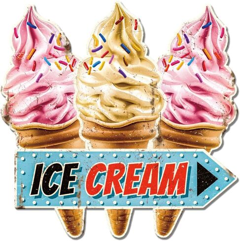 GLOBLELAND "Enjoy Ice Cream Vintage Metal Tin Sign Retro Ice Cream Plaque Poster Metal Wall Decorative Tin Signs for Home Cold Drink Shop Restaurant Coffee Shop Club Bar Decoration in Saudi Arabia