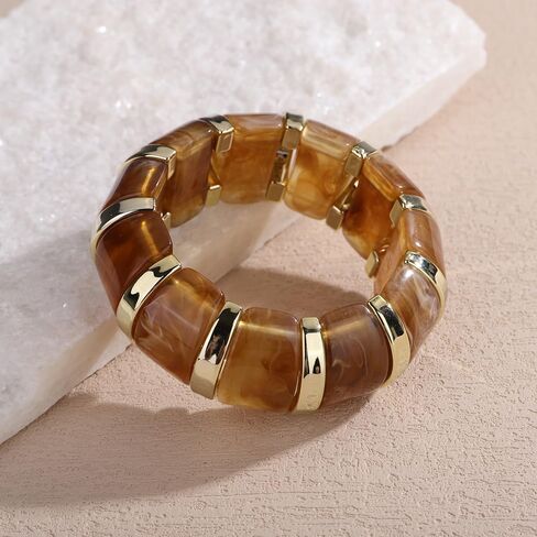 wekicici Chunky Acrylic Dangle Bracelets for Women Colorful Resin Stretch Bracelets Punk Gold Plated Resin Wide Wristband Fashion Jewelry Gift for Daily Wear in Saudi Arabia