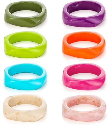 8 Pcs Colorful Resin Bangle Bracelets Set Wide Geometric & Irregular Shapes Trendy Wrist Cuffs Fashion Jewelry for Women in Saudi Arabia