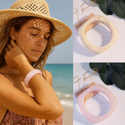 8 Pcs Colorful Resin Bangle Bracelets Set Wide Geometric & Irregular Shapes Trendy Wrist Cuffs Fashion Jewelry for Women in Saudi Arabia