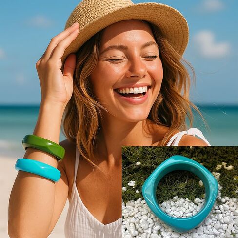 8 Pcs Colorful Resin Bangle Bracelets Set Wide Geometric & Irregular Shapes Trendy Wrist Cuffs Fashion Jewelry for Women in Saudi Arabia