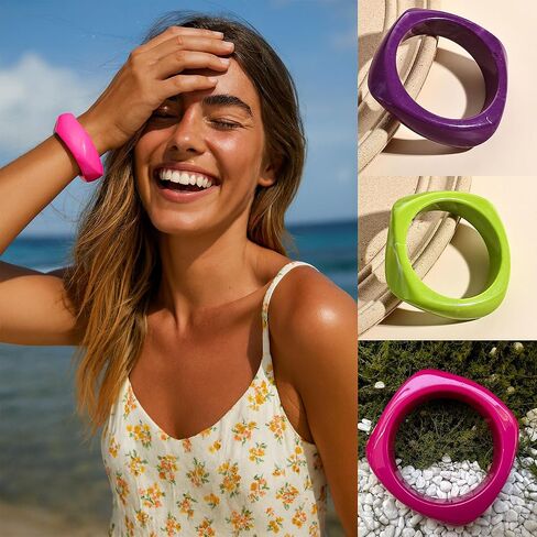 8 Pcs Colorful Resin Bangle Bracelets Set Wide Geometric & Irregular Shapes Trendy Wrist Cuffs Fashion Jewelry for Women in Saudi Arabia