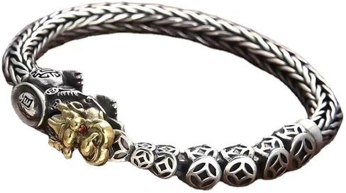 Feng Shui Pi Xiu Bracelets Amulet, Vintage Adjustable 925 Sterling Silver Bracelet, Mantra Fortune Protection Bangle Bracelets, Hand Carved Lucky Fengshui Decor in Kuwait