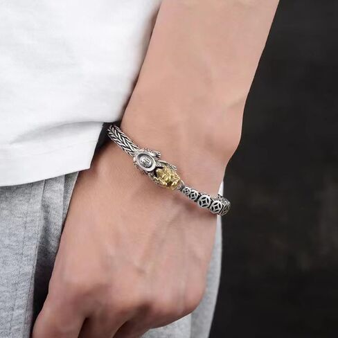 Feng Shui Pi Xiu Bracelets Amulet, Vintage Adjustable 925 Sterling Silver Bracelet, Mantra Fortune Protection Bangle Bracelets, Hand Carved Lucky Fengshui Decor in Kuwait
