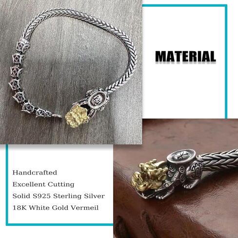 Feng Shui Pi Xiu Bracelets Amulet, Vintage Adjustable 925 Sterling Silver Bracelet, Mantra Fortune Protection Bangle Bracelets, Hand Carved Lucky Fengshui Decor in Kuwait