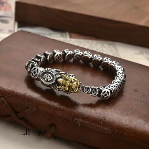 Feng Shui Pi Xiu Bracelets Amulet, Vintage Adjustable 925 Sterling Silver Bracelet, Mantra Fortune Protection Bangle Bracelets, Hand Carved Lucky Fengshui Decor in Kuwait