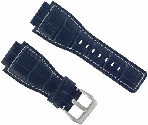 Ewatchparts 24mm Leather Watch Band Strap Compatible With Bell & Ross BR-01-BR-03 Watch Blue With White Stitching in Saudi Arabia