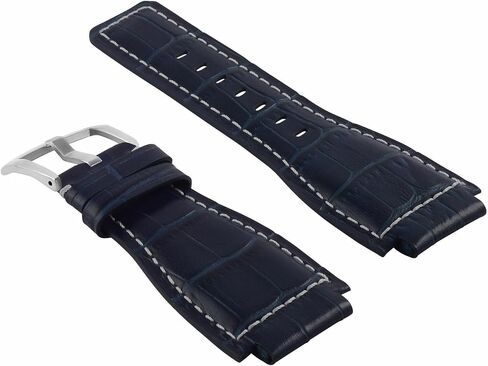 Ewatchparts 24mm Leather Watch Band Strap Compatible With Bell & Ross BR-01-BR-03 Watch Blue With White Stitching in Saudi Arabia
